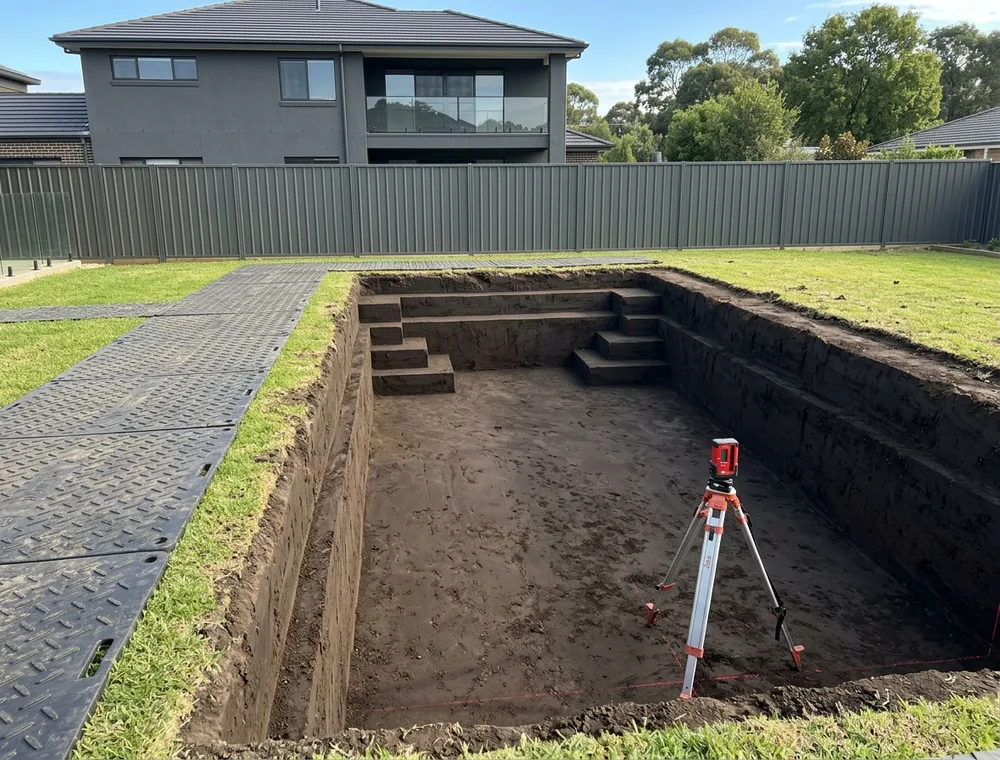 Finished pool excavation trimmed and ready for the shell