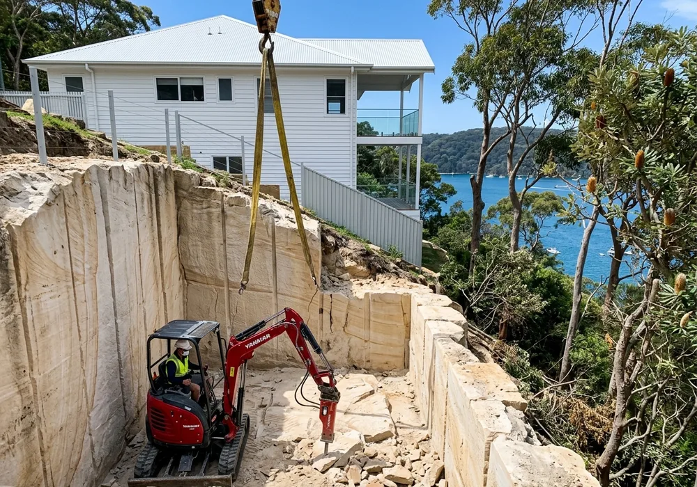 Rock excavation on a Davidson block
